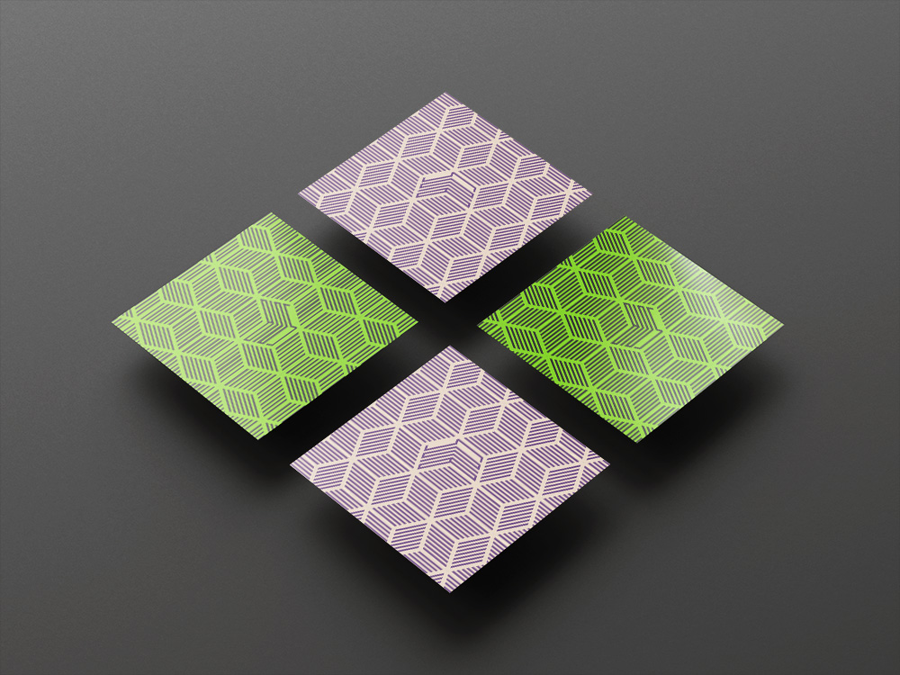 Two posters of the main purple/cream and XBox black/green version of the BIOS album cover. Arranged into a group of four.